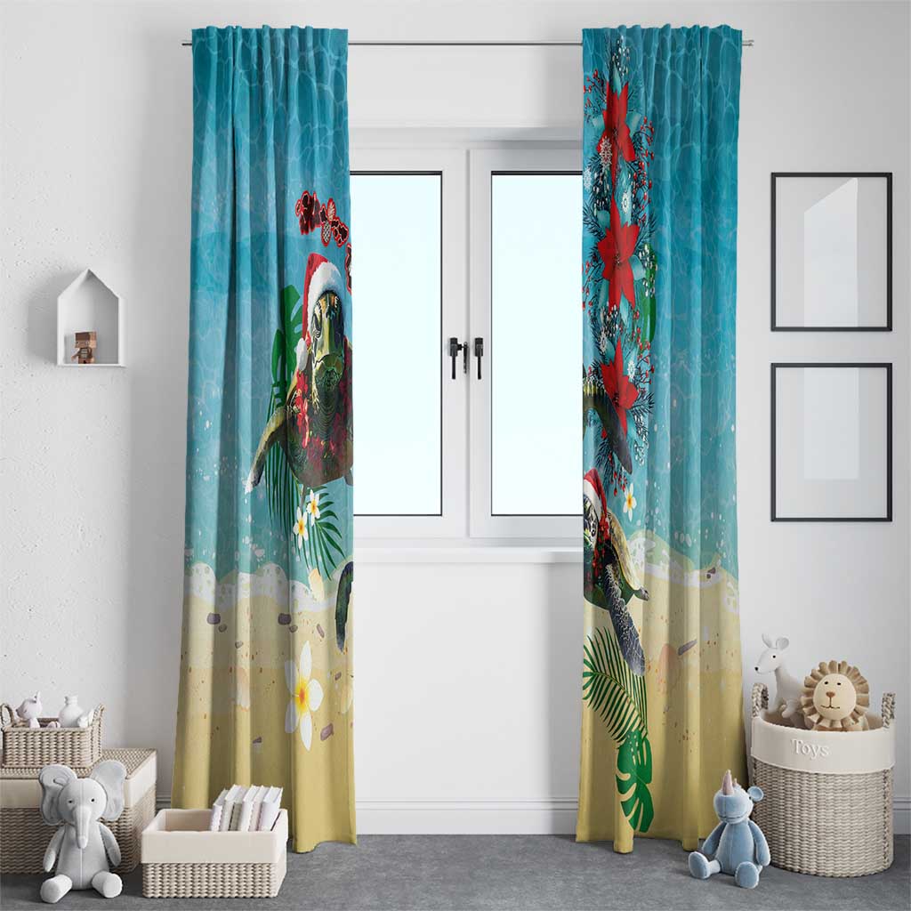 Hawaiian Mele Kalikimaka Window Curtain Tropical Xmas Turtles Red Poinsettia Watercolor LT03 - Polynesian Pride
