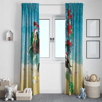 Hawaiian Mele Kalikimaka Window Curtain Tropical Xmas Turtles Red Poinsettia Watercolor LT03 - Polynesian Pride