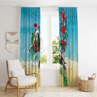 Hawaiian Mele Kalikimaka Window Curtain Tropical Xmas Turtles Red Poinsettia Watercolor LT03 - Polynesian Pride