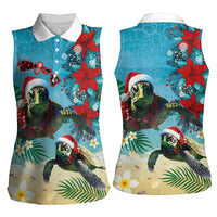 Hawaiian Mele Kalikimaka Women Sleeveless Polo Shirt Tropical Xmas Turtles Red Poinsettia Watercolor LT03 - Polynesian Pride