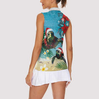 Hawaiian Mele Kalikimaka Women Sleeveless Polo Shirt Tropical Xmas Turtles Red Poinsettia Watercolor LT03 - Polynesian Pride