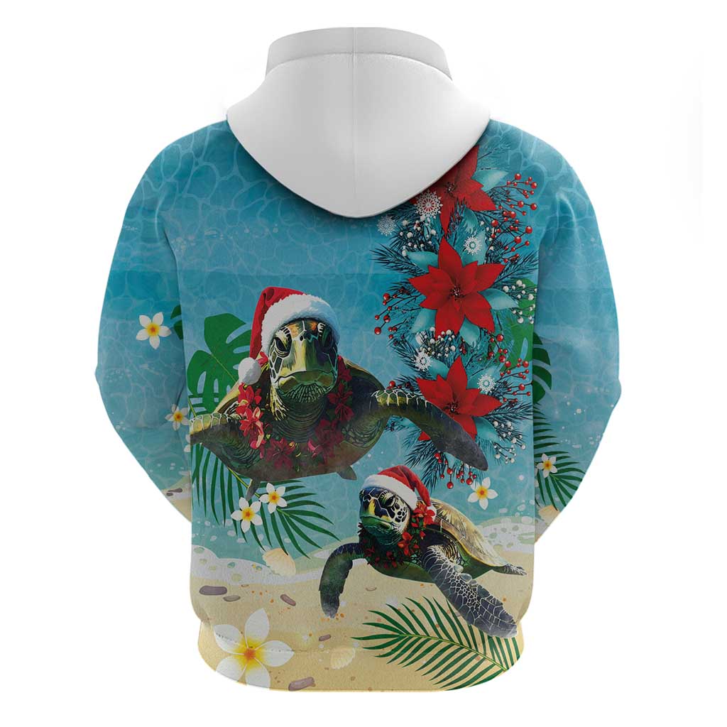 Hawaiian Mele Kalikimaka Zip Hoodie Tropical Xmas Turtles Red Poinsettia Watercolor LT03 - Polynesian Pride