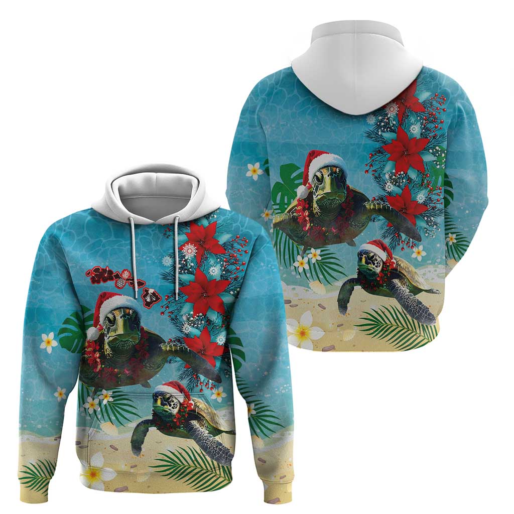 Hawaiian Mele Kalikimaka Zip Hoodie Tropical Xmas Turtles Red Poinsettia Watercolor LT03 - Polynesian Pride
