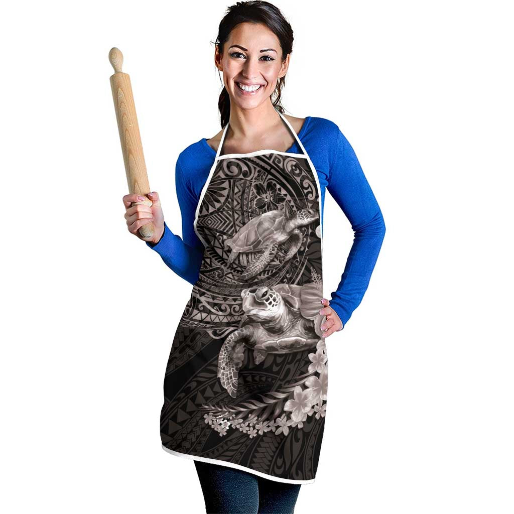 Hawaiian Plumeria and Hibiscus with Turtles Apron Polynesian Art Grayscale - Polynesian Pride