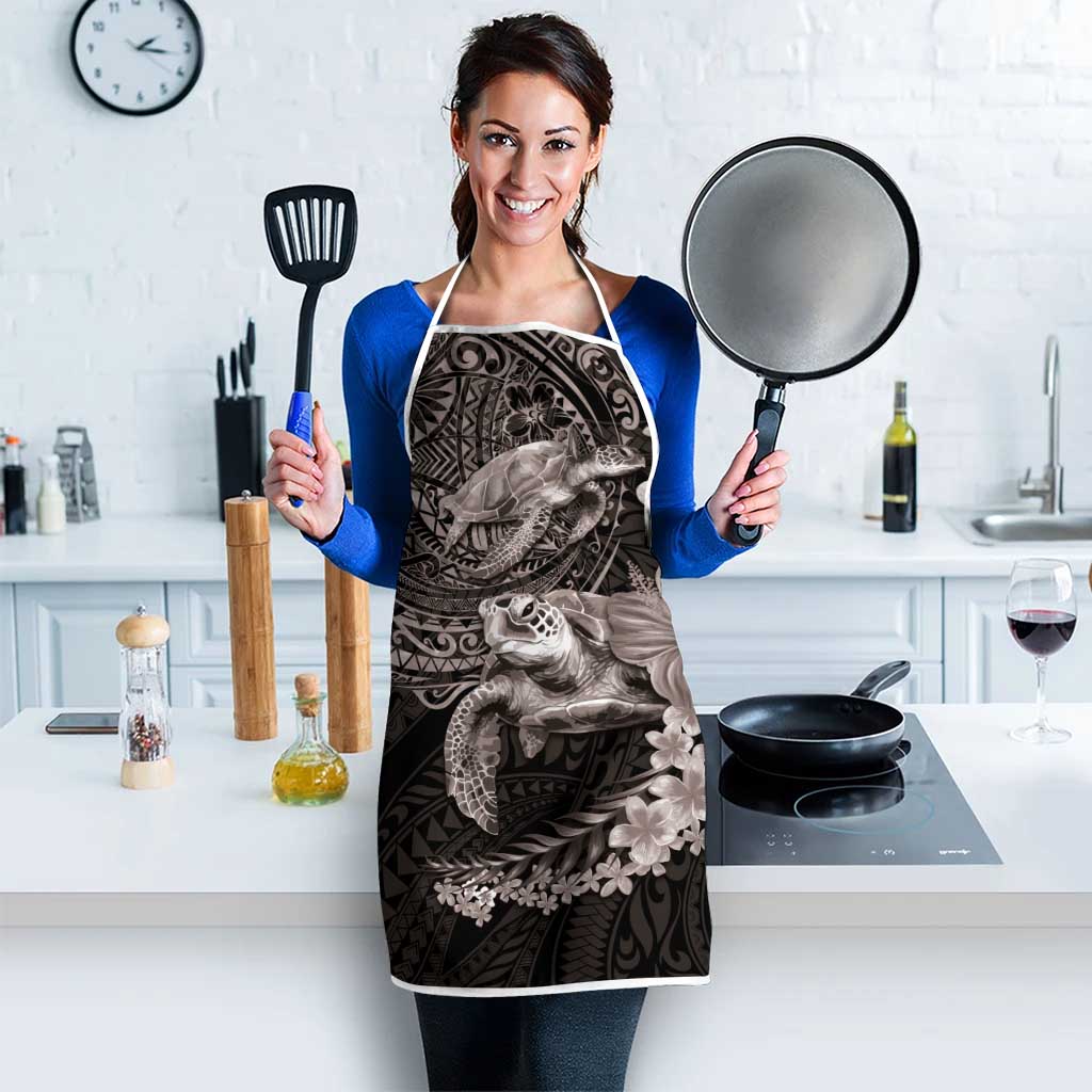 Hawaiian Plumeria and Hibiscus with Turtles Apron Polynesian Art Grayscale - Polynesian Pride
