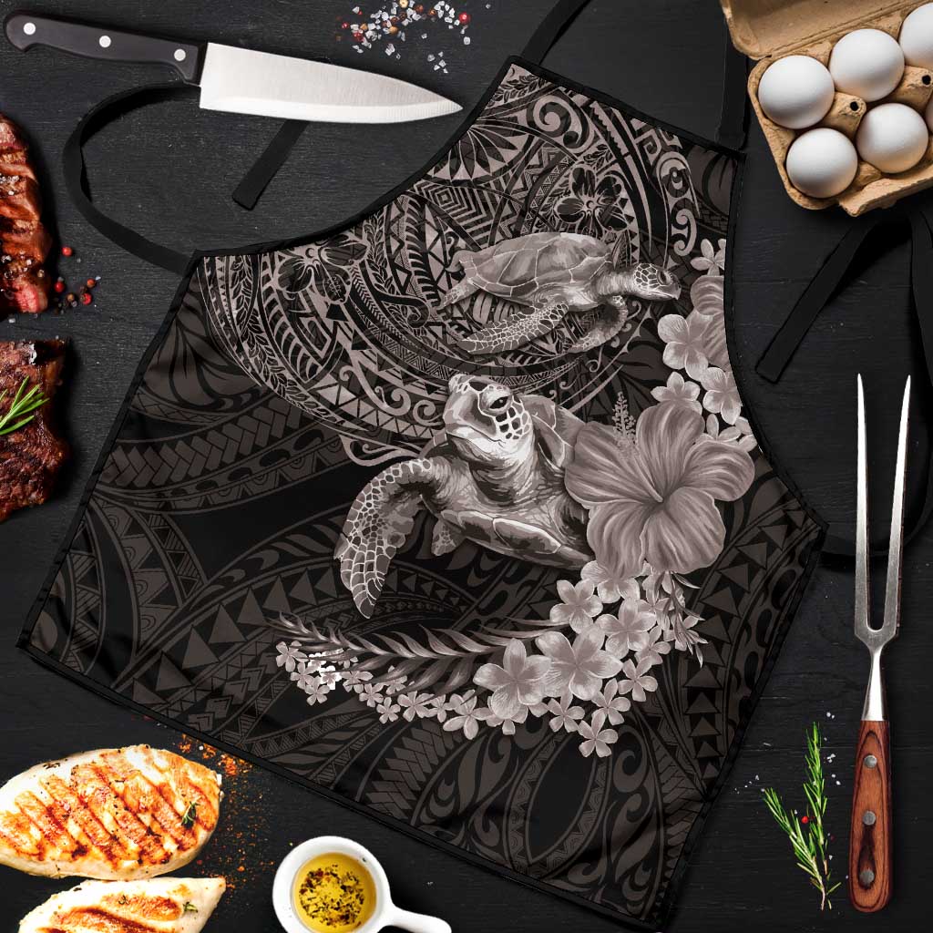 Hawaiian Plumeria and Hibiscus with Turtles Apron Polynesian Art Grayscale - Polynesian Pride