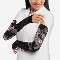 Hawaiian Plumeria and Hibiscus with Turtles Arm Sleeves Polynesian Art Grayscale - Polynesian Pride