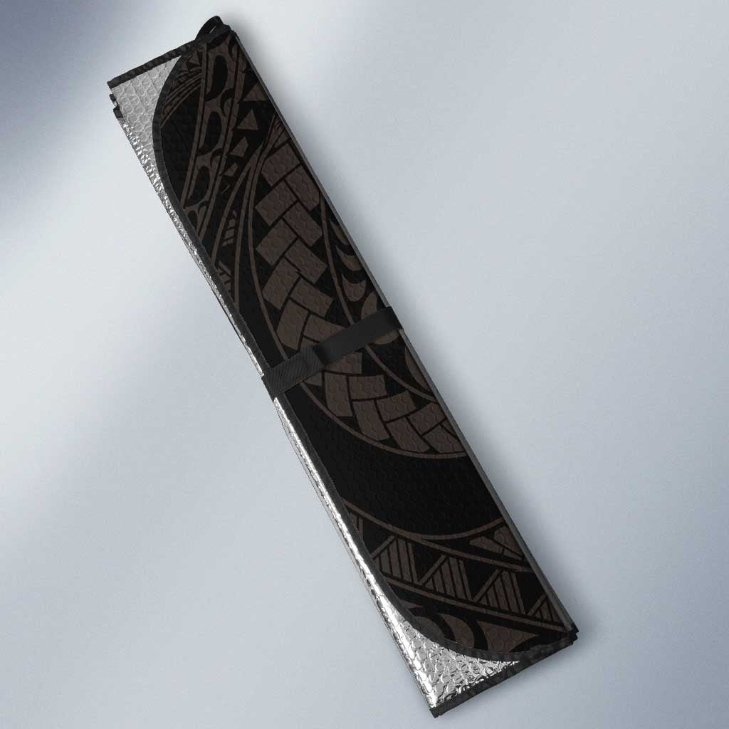 Hawaiian Plumeria and Hibiscus with Turtles Auto Sun Shade Polynesian Art Grayscale - Polynesian Pride