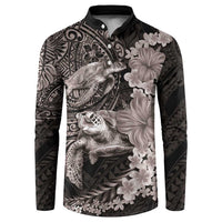 Hawaiian Plumeria and Hibiscus with Turtles Button Sweatshirt Polynesian Art Grayscale LT03 Black - Polynesian Pride