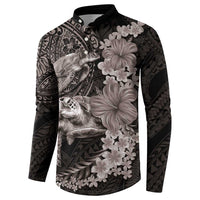 Hawaiian Plumeria and Hibiscus with Turtles Button Sweatshirt Polynesian Art Grayscale LT03 - Polynesian Pride