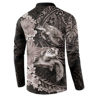 Hawaiian Plumeria and Hibiscus with Turtles Button Sweatshirt Polynesian Art Grayscale LT03 - Polynesian Pride