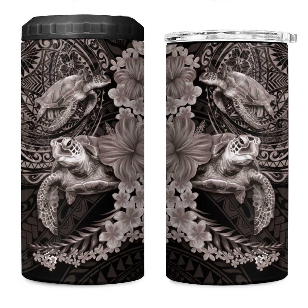 Hawaiian Plumeria and Hibiscus with Turtles 4 in 1 Can Cooler Tumbler Polynesian Art Grayscale LT03 One Size: 16 oz Black - Polynesian Pride