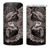 Hawaiian Plumeria and Hibiscus with Turtles 4 in 1 Can Cooler Tumbler Polynesian Art Grayscale LT03 One Size: 16 oz Black - Polynesian Pride