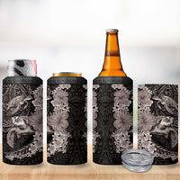 Hawaiian Plumeria and Hibiscus with Turtles 4 in 1 Can Cooler Tumbler Polynesian Art Grayscale LT03 - Polynesian Pride