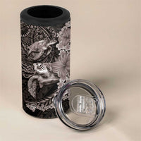 Hawaiian Plumeria and Hibiscus with Turtles 4 in 1 Can Cooler Tumbler Polynesian Art Grayscale LT03 - Polynesian Pride