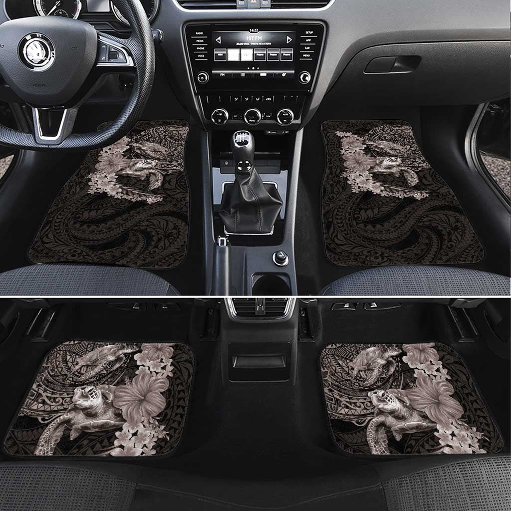 Hawaiian Plumeria and Hibiscus with Turtles Car Mats Polynesian Art Grayscale LT03 Set 4pcs Black - Polynesian Pride