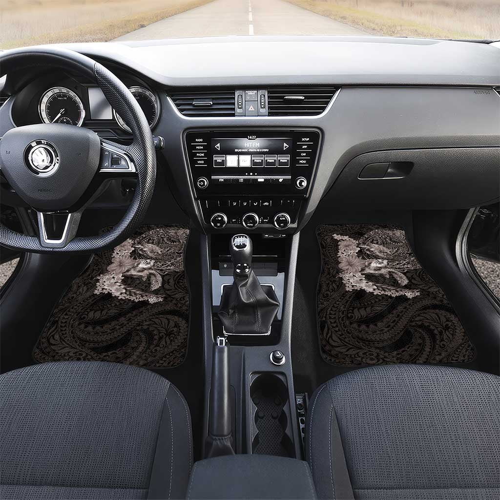 Hawaiian Plumeria and Hibiscus with Turtles Car Mats Polynesian Art Grayscale LT03 Set 2pcs - Front Black - Polynesian Pride