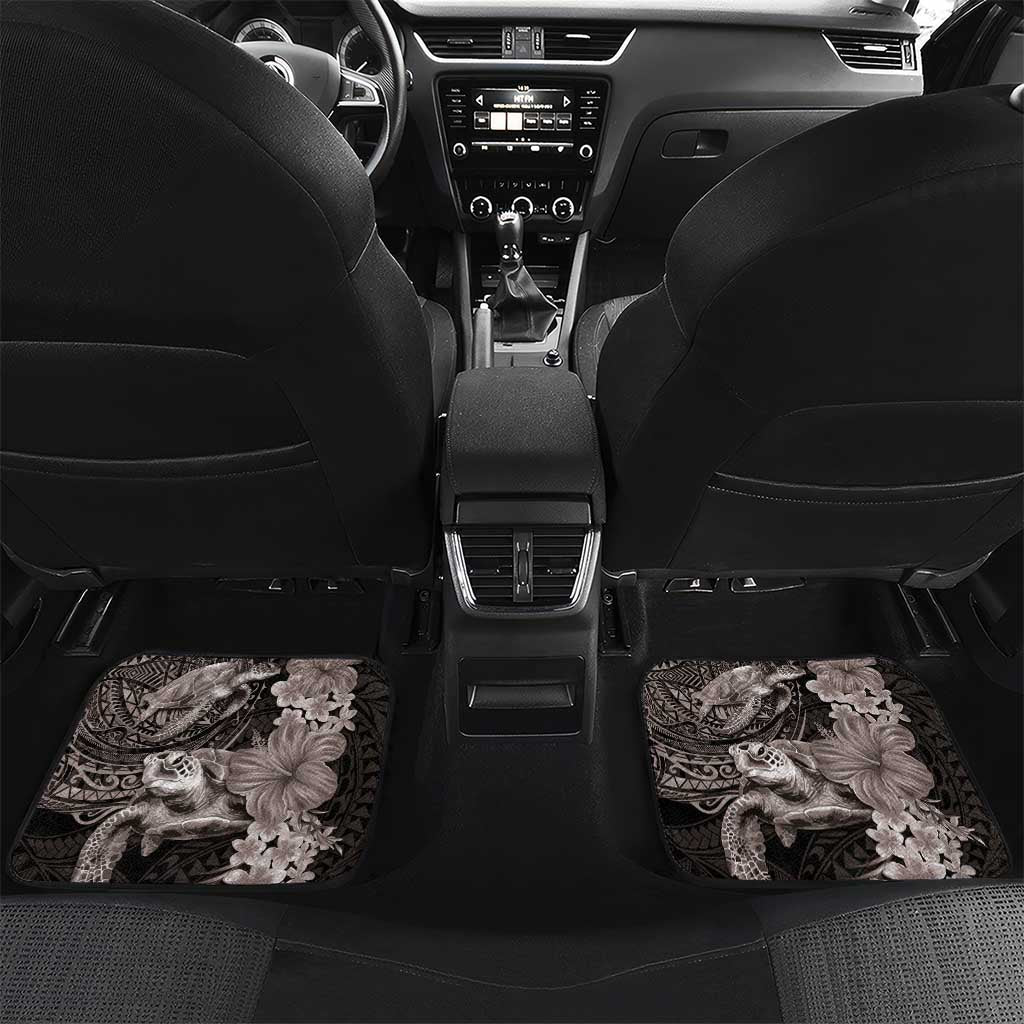 Hawaiian Plumeria and Hibiscus with Turtles Car Mats Polynesian Art Grayscale LT03 Set 2pcs - Back Black - Polynesian Pride