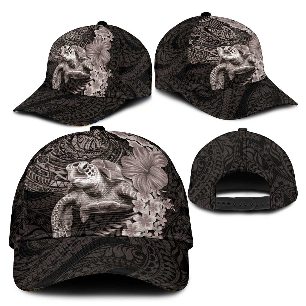 Hawaiian Plumeria and Hibiscus with Turtles Classic Cap Polynesian Art Grayscale LT03 - Polynesian Pride