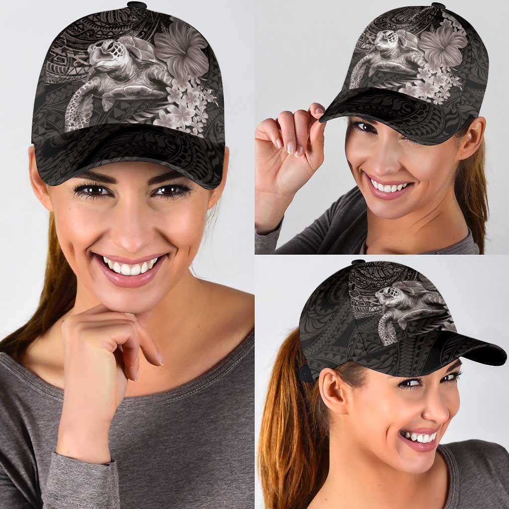 Hawaiian Plumeria and Hibiscus with Turtles Classic Cap Polynesian Art Grayscale LT03 - Polynesian Pride