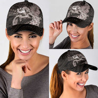 Hawaiian Plumeria and Hibiscus with Turtles Classic Cap Polynesian Art Grayscale LT03 - Polynesian Pride