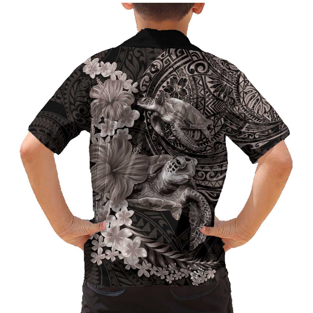Hawaiian Plumeria and Hibiscus with Turtles Family Matching Mermaid Dress and Hawaiian Shirt Polynesian Art Grayscale LT03 - Polynesian Pride
