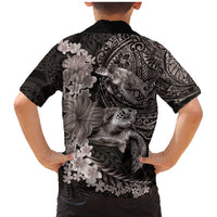 Hawaiian Plumeria and Hibiscus with Turtles Family Matching Mermaid Dress and Hawaiian Shirt Polynesian Art Grayscale LT03 - Polynesian Pride