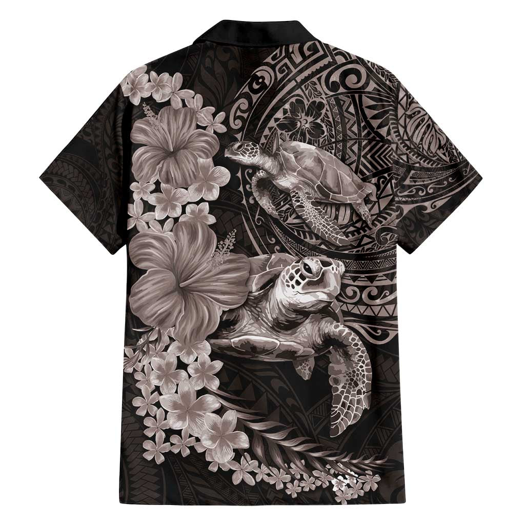 Hawaiian Plumeria and Hibiscus with Turtles Family Matching Puletasi and Hawaiian Shirt Polynesian Art Grayscale LT03 - Polynesian Pride