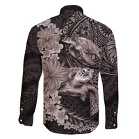 Hawaiian Plumeria and Hibiscus with Turtles Family Matching Short Sleeve Bodycon Dress and Hawaiian Shirt Polynesian Art Grayscale LT03 - Polynesian Pride