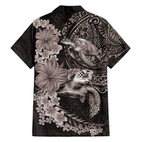 Hawaiian Plumeria and Hibiscus with Turtles Family Matching Tank Maxi Dress and Hawaiian Shirt Polynesian Art Grayscale LT03 - Polynesian Pride