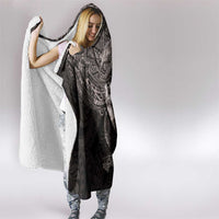Hawaiian Plumeria and Hibiscus with Turtles Hooded Blanket Polynesian Art Grayscale - Polynesian Pride