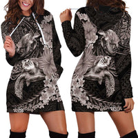 Hawaiian Plumeria and Hibiscus with Turtles Hoodie Dress Polynesian Art Grayscale LT03 - Polynesian Pride