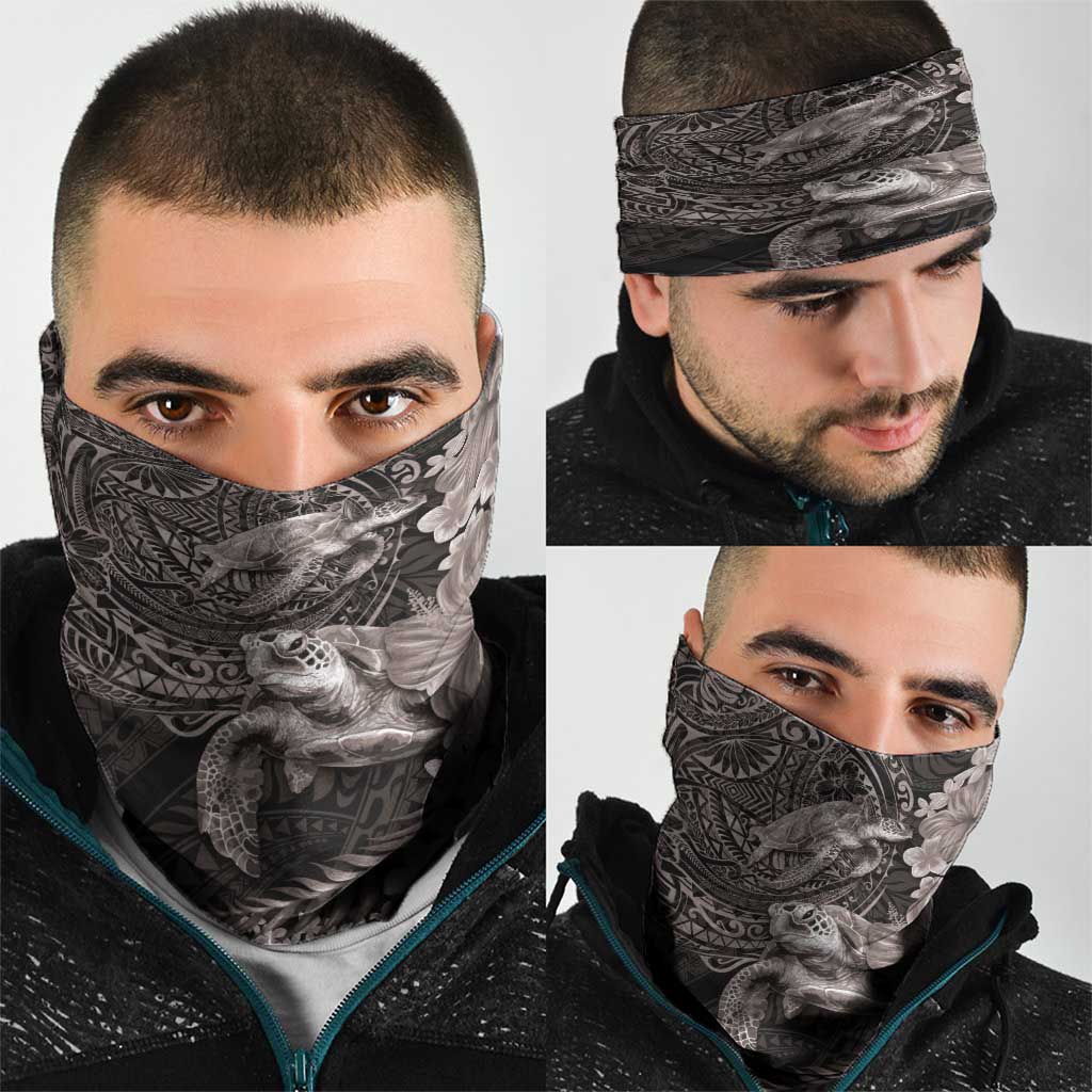 Hawaiian Plumeria and Hibiscus with Turtles Neck Gaiter Polynesian Art Grayscale - Polynesian Pride