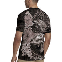 Hawaiian Plumeria and Hibiscus with Turtles Rugby Jersey Polynesian Art Grayscale LT03 - Polynesian Pride