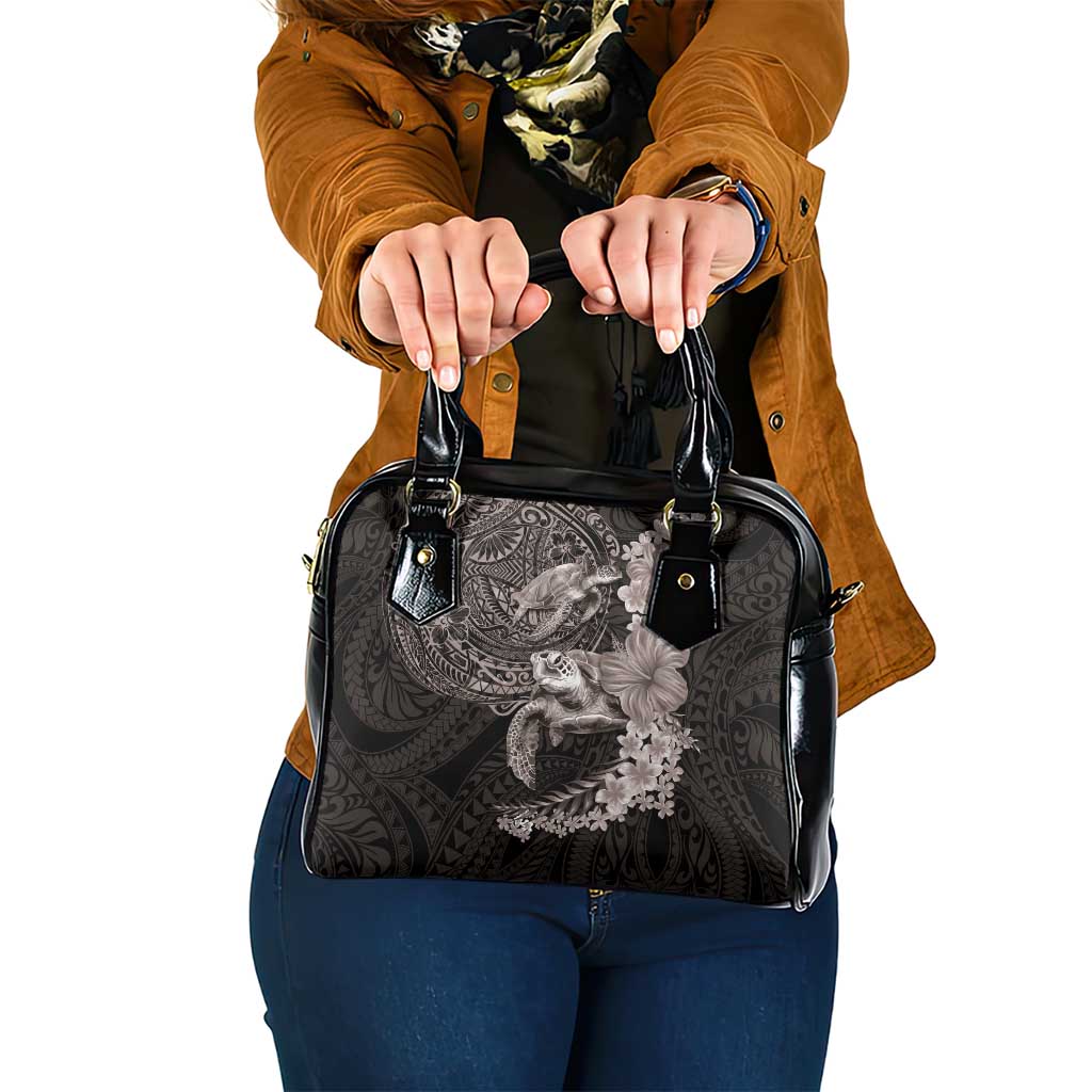 Hawaiian Plumeria and Hibiscus with Turtles Shoulder Handbag Polynesian Art Grayscale - Polynesian Pride