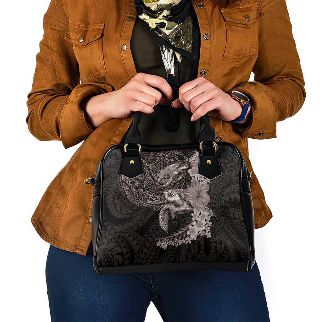 Hawaiian Plumeria and Hibiscus with Turtles Shoulder Handbag Polynesian Art Grayscale - Polynesian Pride