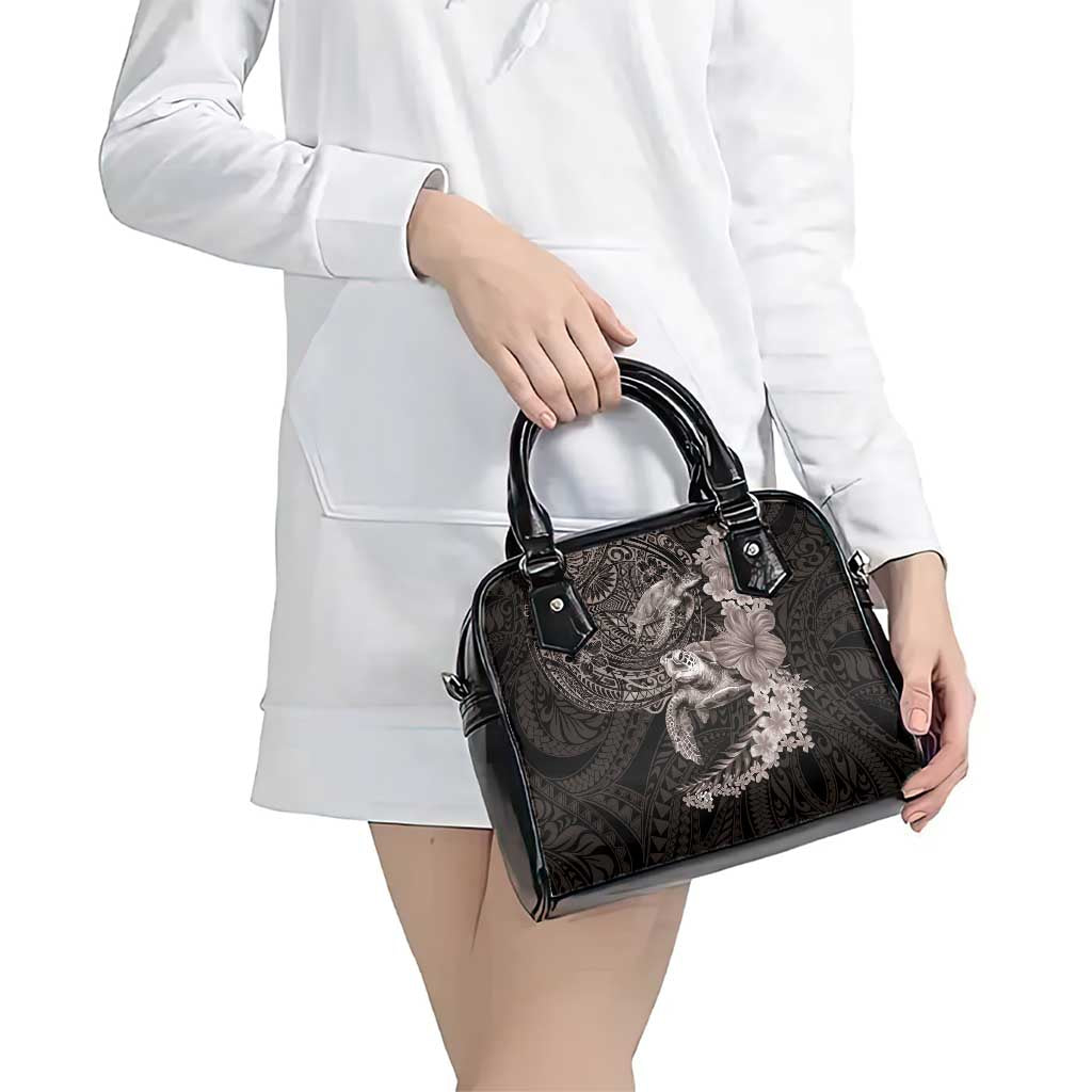 Hawaiian Plumeria and Hibiscus with Turtles Shoulder Handbag Polynesian Art Grayscale - Polynesian Pride