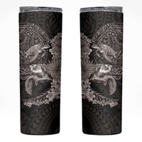 Hawaiian Plumeria and Hibiscus with Turtles Skinny Tumbler Polynesian Art Grayscale LT03 Black - Polynesian Pride