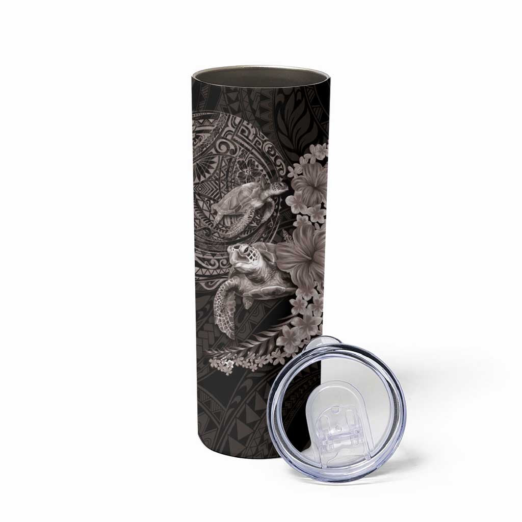 Hawaiian Plumeria and Hibiscus with Turtles Skinny Tumbler Polynesian Art Grayscale LT03 - Polynesian Pride