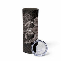 Hawaiian Plumeria and Hibiscus with Turtles Skinny Tumbler Polynesian Art Grayscale LT03 - Polynesian Pride