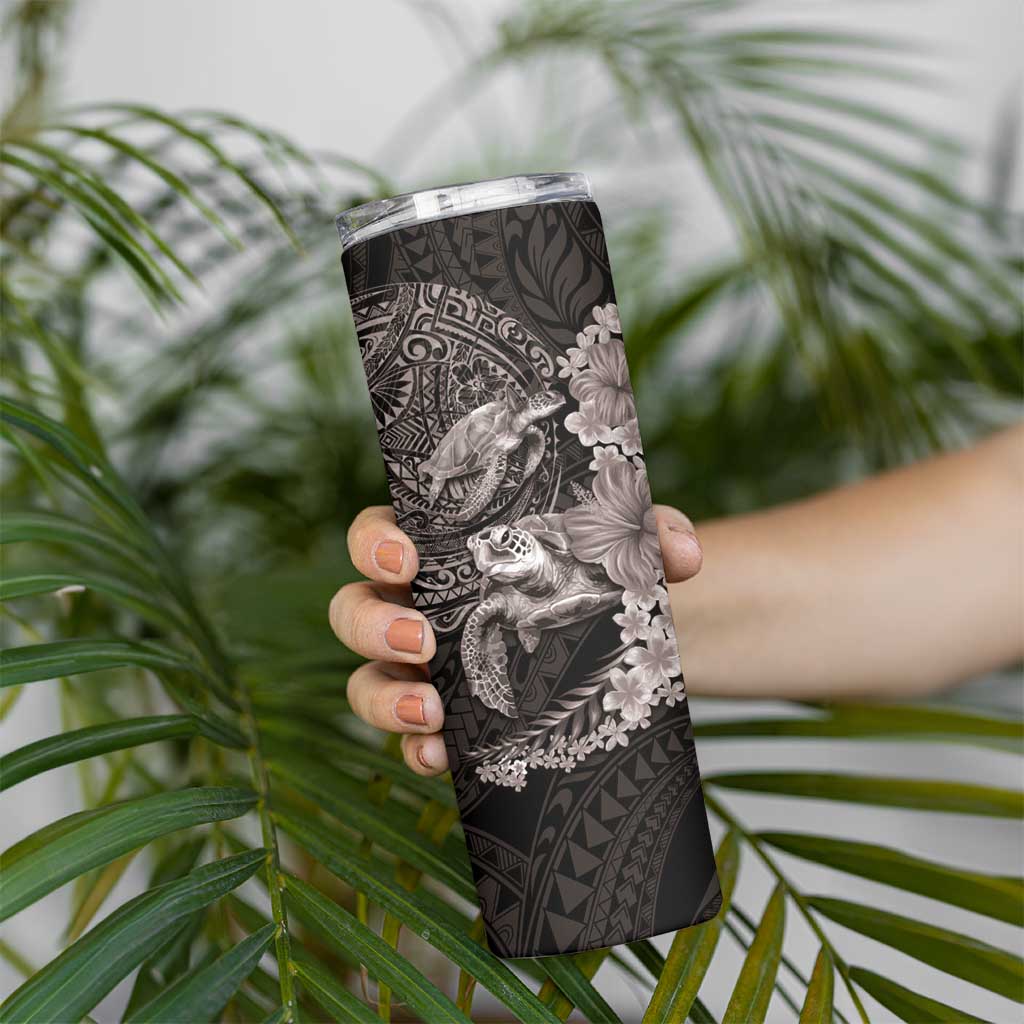 Hawaiian Plumeria and Hibiscus with Turtles Skinny Tumbler Polynesian Art Grayscale LT03 - Polynesian Pride