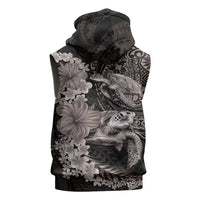 Hawaiian Plumeria and Hibiscus with Turtles Sleeveless Zip Hoodie Polynesian Art Grayscale LT03 - Polynesian Pride