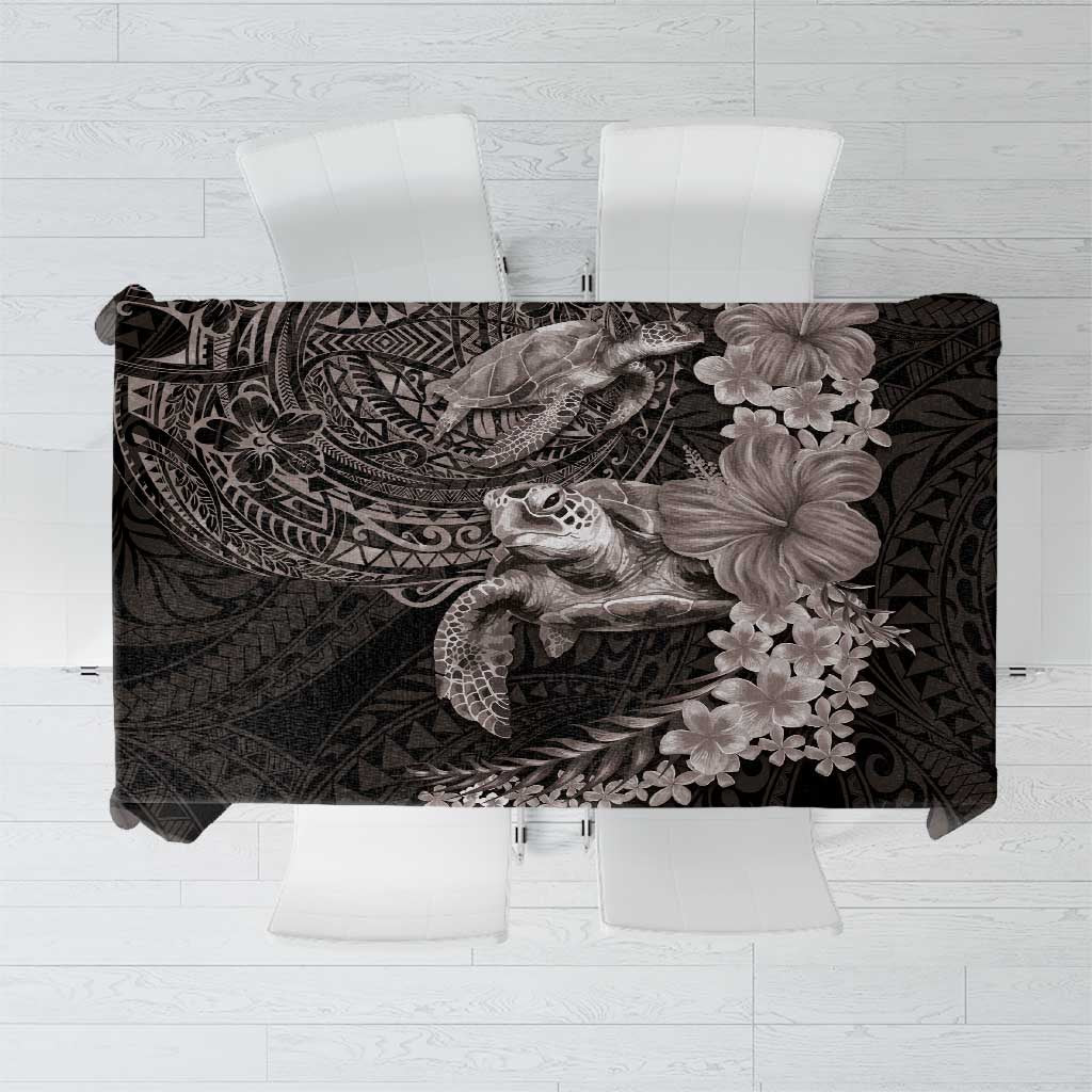 Hawaiian Plumeria and Hibiscus with Turtles Tablecloth Polynesian Art Grayscale LT03 Black - Polynesian Pride