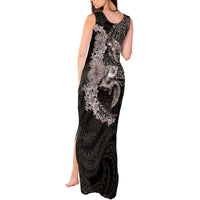 Hawaiian Plumeria and Hibiscus with Turtles Tank Maxi Dress Polynesian Art Grayscale - Polynesian Pride