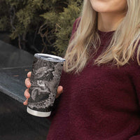Hawaiian Plumeria and Hibiscus with Turtles Tumbler Cup Polynesian Art Grayscale - Polynesian Pride
