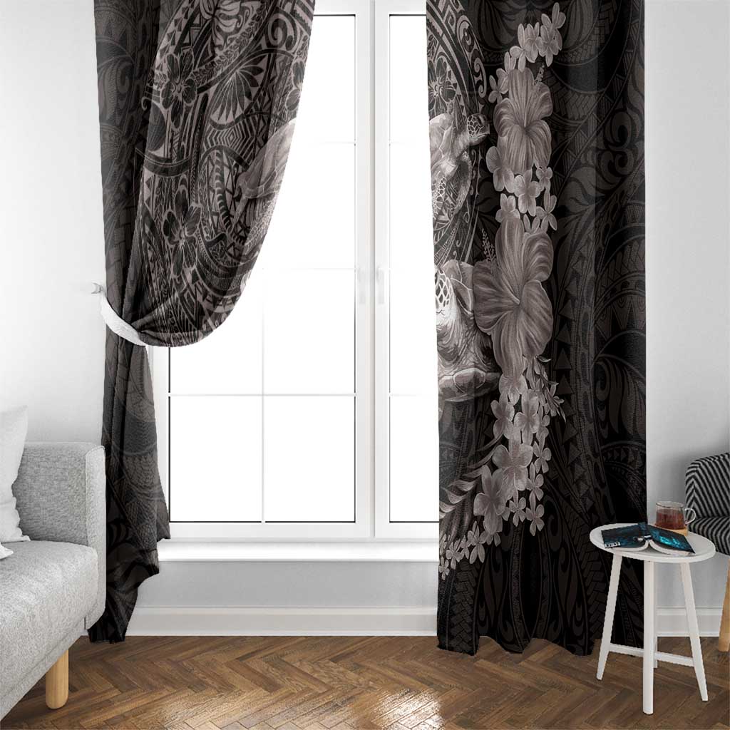 Hawaiian Plumeria and Hibiscus with Turtles Window Curtain Polynesian Art Grayscale - Polynesian Pride