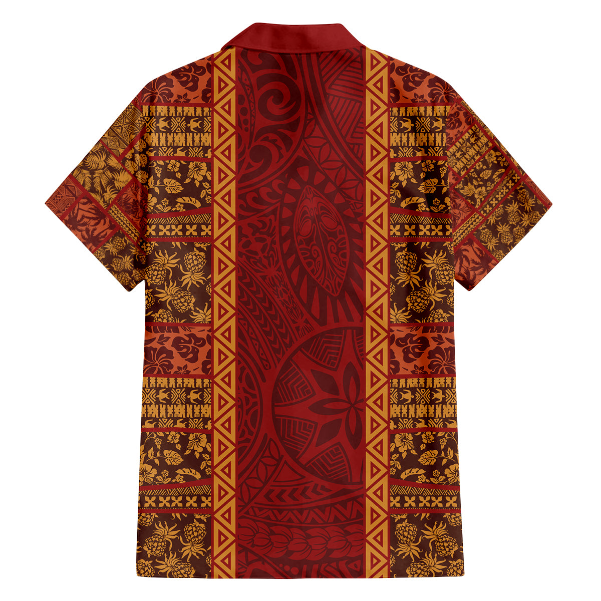 Hawaii Style Hibiscus and Tribal Element Fabric Patchwork Family Matching Off Shoulder Maxi Dress and Hawaiian Shirt LT03 - Polynesian Pride