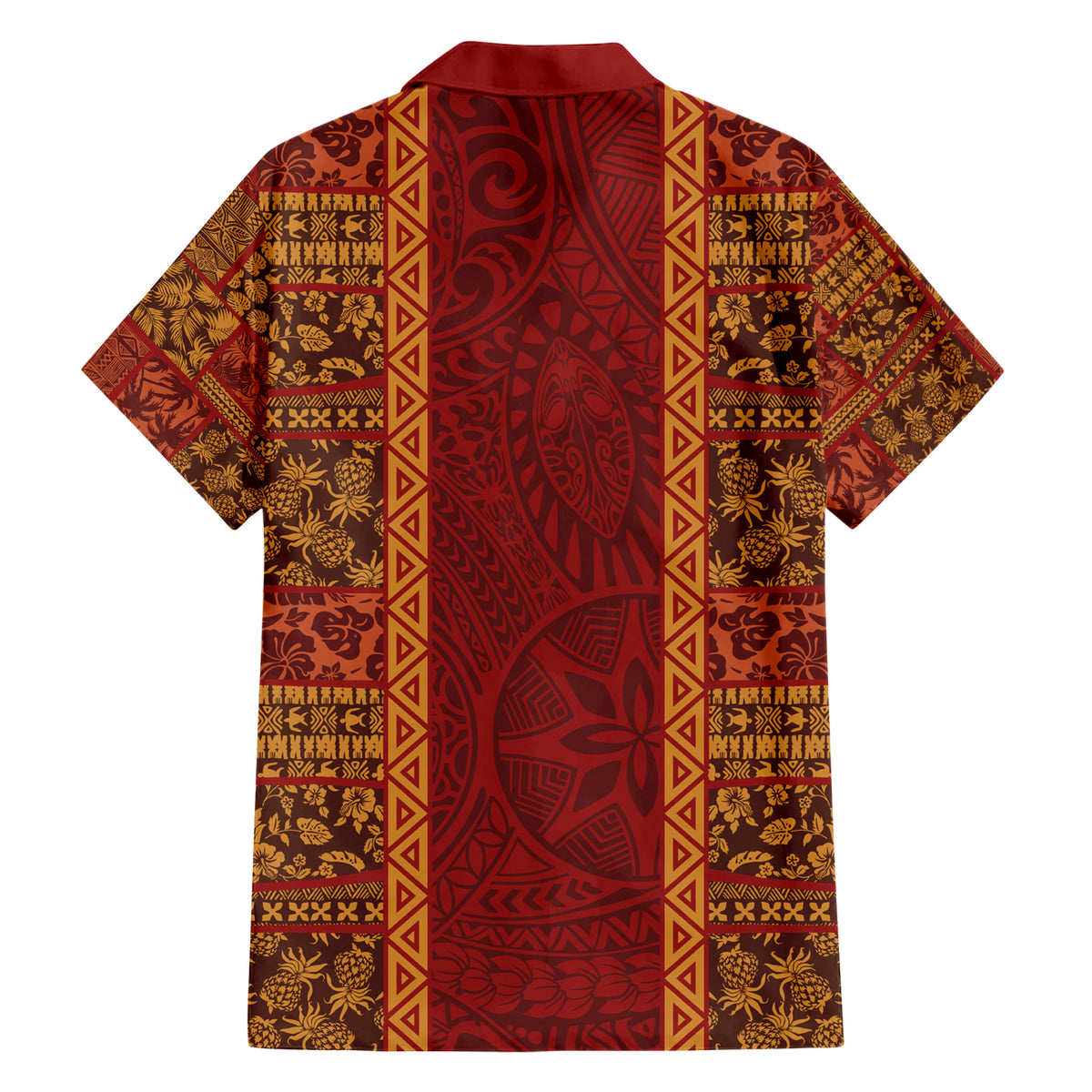 Hawaii Style Hibiscus and Tribal Element Fabric Patchwork Family Matching Short Sleeve Bodycon Dress and Hawaiian Shirt LT03 - Polynesian Pride