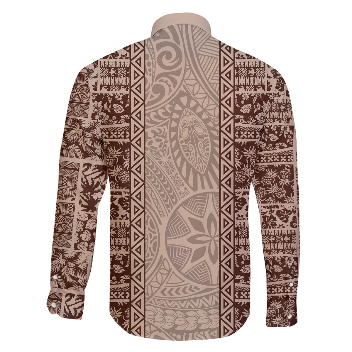 Hawaii Style Hibiscus and Tribal Element Fabric Patchwork Family Matching Puletasi Dress and Hawaiian Shirt Beige Version LT03 - Polynesian Pride