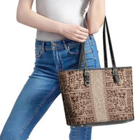 Hawaii Style Hibiscus and Tribal Element Fabric Patchwork Leather Tote Bag Beige Version LT03 - Polynesian Pride